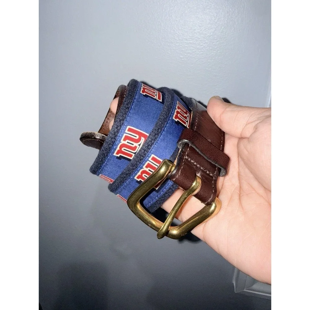 Vineyard Vines New York Giants Belt Mens Size 36 Fabric Leather Brass Buckle 41